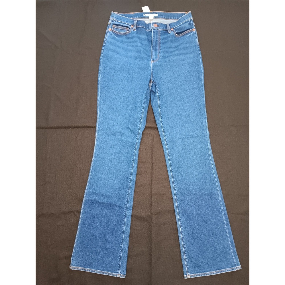 NEW Lands End Womens High Rise Bootcut Jeans Medium Wash Blue Denim Size 14 Tall